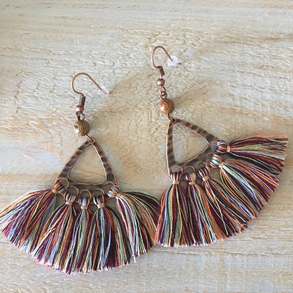 New Colorful Triangular Tassel Earrings - Picture 1 of 4